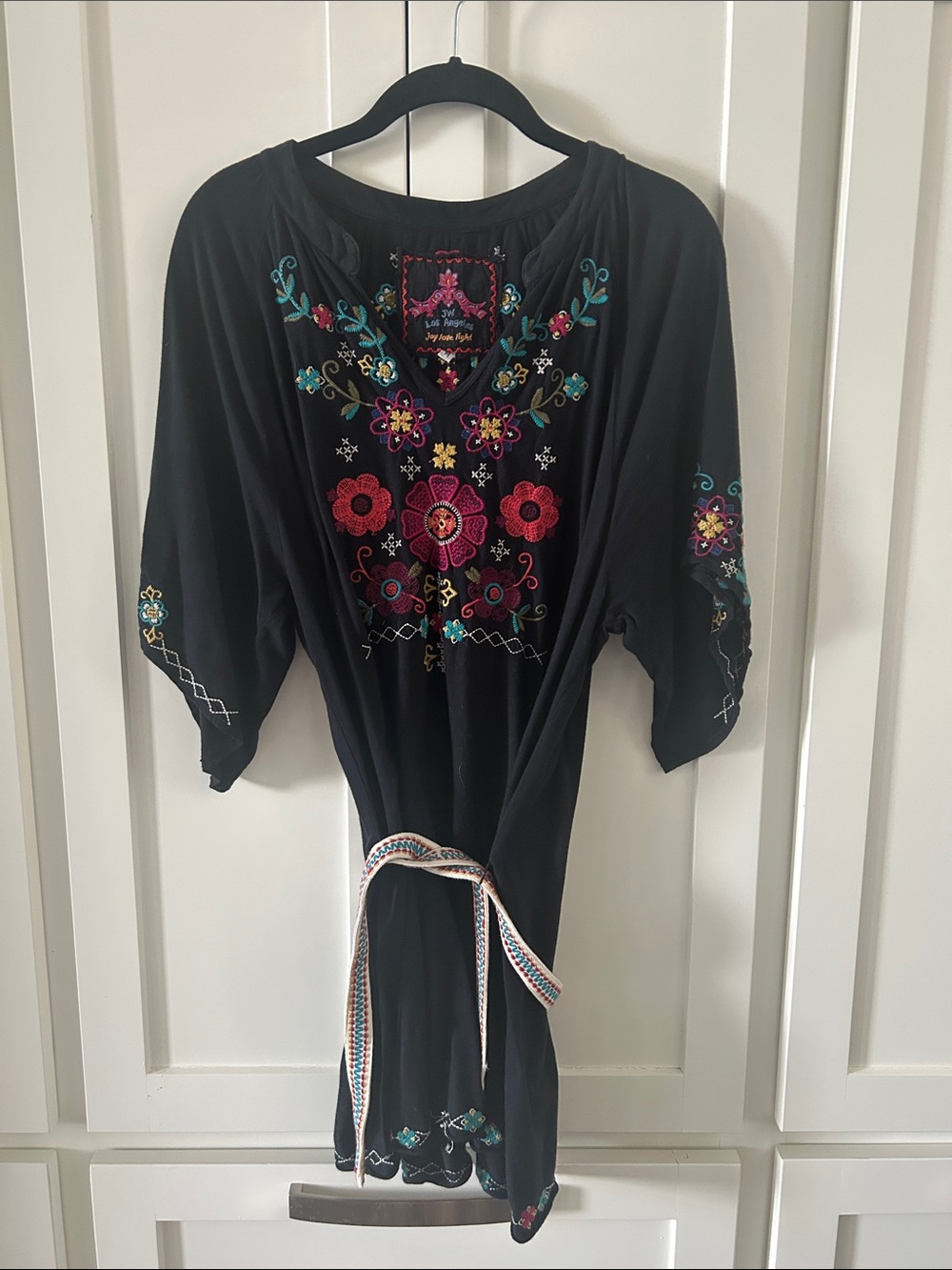 Black Embroidered Floral Tunic Dress